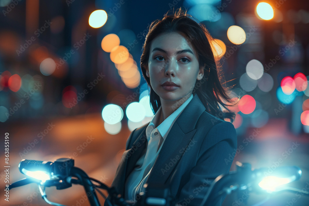 Elegant modern issue person driving to office using ecological transport, minding ecology protection, Generative AI Elegant modern issue person driving to office using ecological transport, minding ecology protection, Generative AI