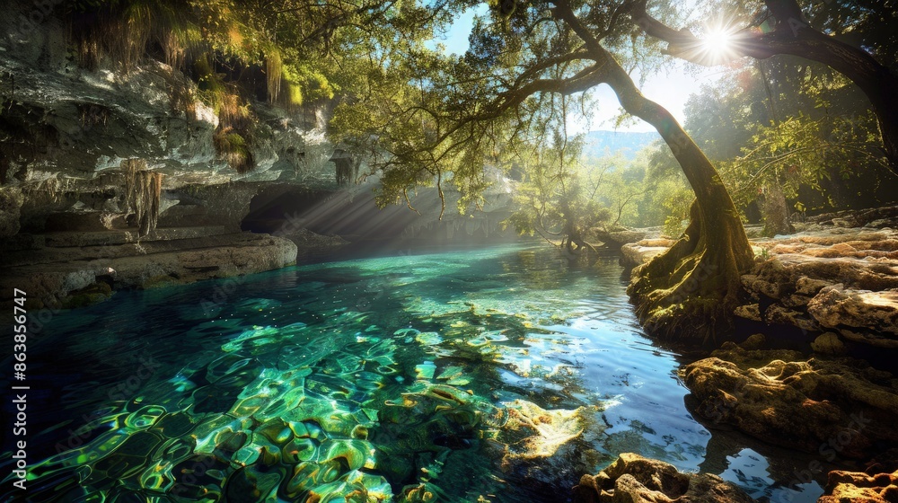 A secluded waterfall cascading down moss-covered rocks in a dense green forest, with sunlight filtering through the canopy. A secluded waterfall cascading down moss-covered rocks in a dense green forest, with sunlight filtering through the canopy.