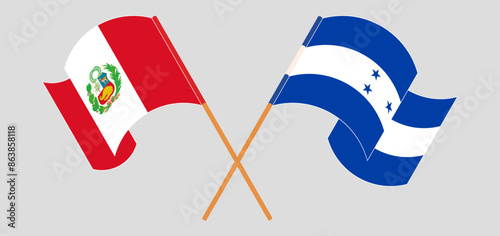 Crossed and waving flags of Peru and Honduras