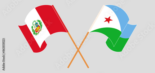 Crossed and waving flags of Peru and Djibouti