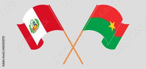 Crossed and waving flags of Peru and Burkina Faso