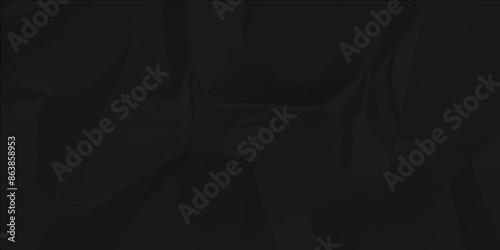 Dark black crumpled paper wrinkled background, Black empty leaf of crumpled paper texture background. Vector illustration.