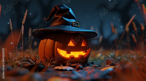 Festive seasonal celebration  halloween witch s pumpkin decoration for spooky ambiance photo