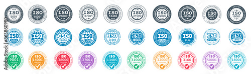 Set of International organization for standardization stamp iso