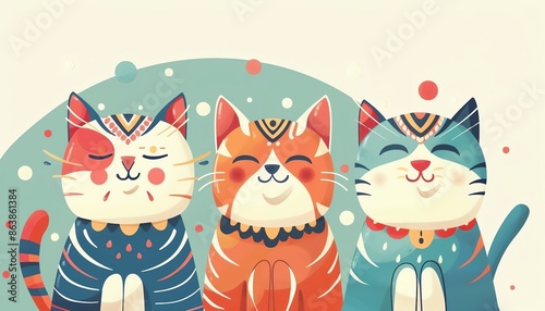 Cat festival flat design front view theme festive cartoon drawing Triadic Color Scheme