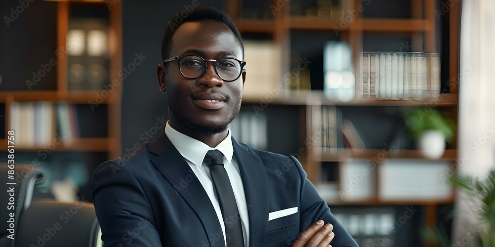 Confident African attorney working proudly in a law firm. Concept Lawyer, African Professional, Confidence, Law Firm, Work Pride Confident African attorney working proudly in a law firm. Concept Lawyer, African Professional, Confidence, Law Firm, Work Pride