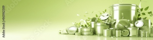 Industrial Style Website Head Banner Design for Mechanical Products with Strong Metal Feel on Light Green Background. Simple and Clear with Blank Right Side.