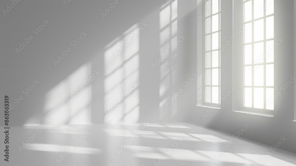 A minimalist space with natural light pouring in through three large windows, perfect for an interior design concept or architectural visualization A minimalist space with natural light pouring in through three large windows, perfect for an interior design concept or architectural visualization