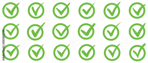 Right check mark green icon. Approved select choose design.