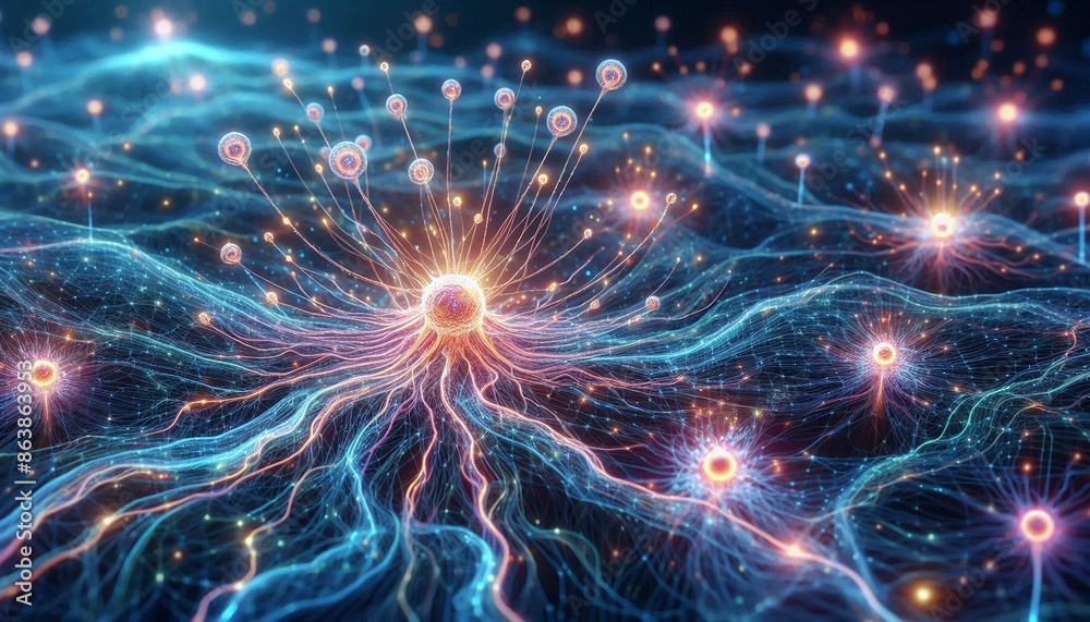 3D of Nerve cells that sparkle in the brain 3D of Nerve cells that sparkle in the brain