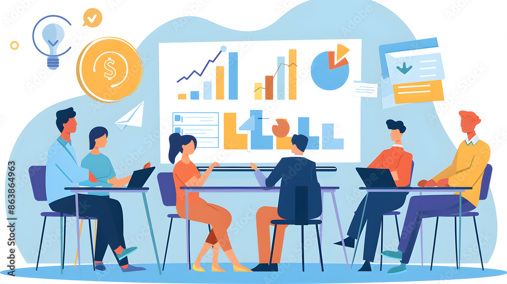 A diverse team of professionals presenting their innovative business concept to potential investors. A diverse team of professionals presenting their innovative business concept to potential investors.