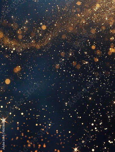 A dark blue background with gold stars and sparkles, suitable for use in astronomy or astrology themes photo