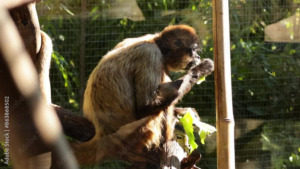 Spider Monkey Eating in Enclosure