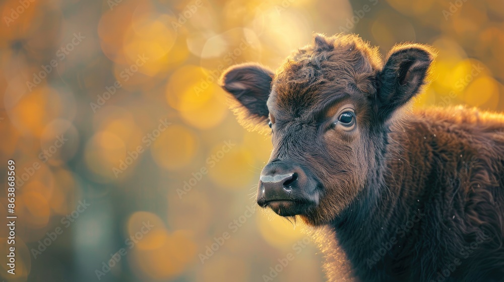 Charming baby buffalo portrait with lovely bokeh background Vintage and space for text Charming baby buffalo portrait with lovely bokeh background Vintage and space for text