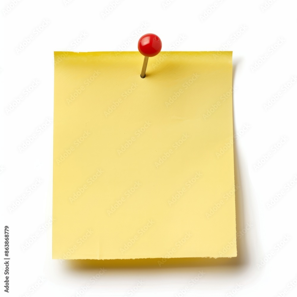 Yellow sticker note with red pin isolated on white background Yellow sticker note with red pin isolated on white background
