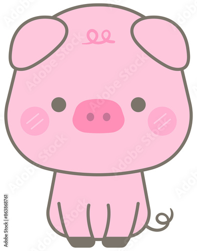 Cute happy farm life in Children Style Cartoon illustration pinky pig