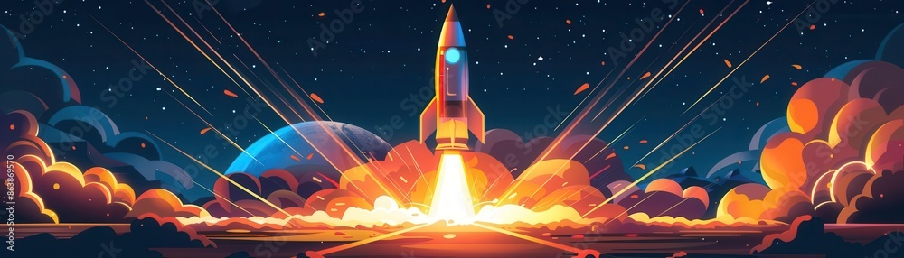 Fototapeta premium Speed of light flat design, front view, explosions theme, cartoon drawing, vivid