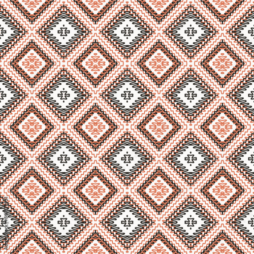 Abstract seamless pattern, imitation embroidery. Geometric background in ethnic style, vector