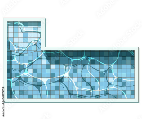 Rectangular L-shaped swimming pool flat cartoon illustration, isolated on the white background