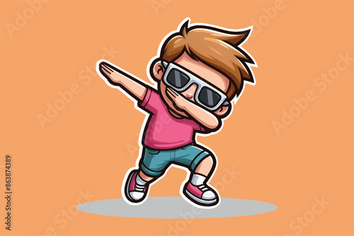 vector cute cool boy dabbing pose cartoon vector icon illustration