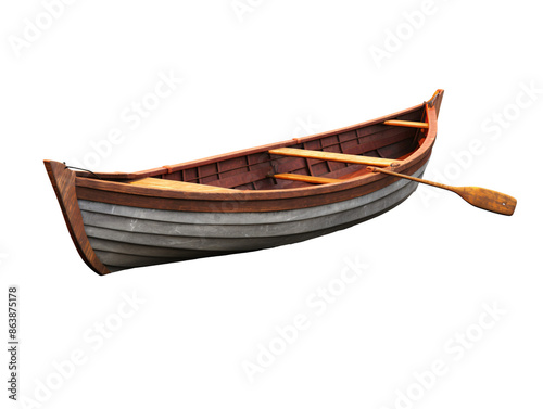 a wooden boat with a paddle