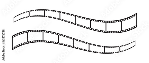 film strip icon used for videography elements, cinema reel. Filmstrip with frames, photo and videos for camera. Old white and black film tapes of 35mm. Realistic film strip on white background.