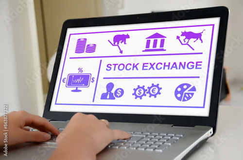 Stock exchange concept on a laptop screen