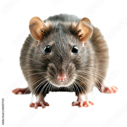 A brown rat facing at the camera isolated on white background. photo