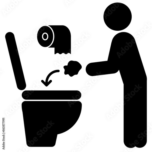 トイレットペーパーは使用後便器に流してくださいを表すピクトグラム
