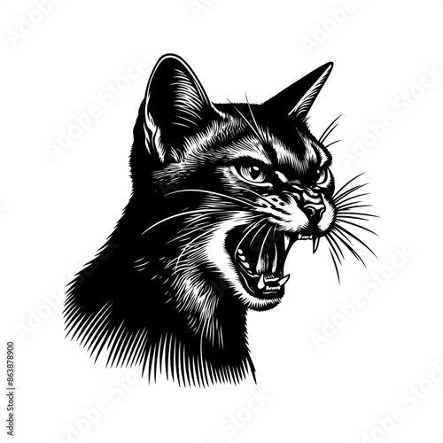 cat in black and white animal illustration