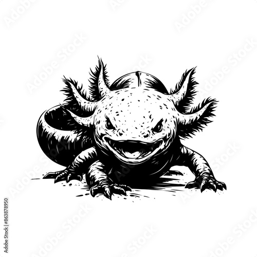 axolotl in black and white animal illustration