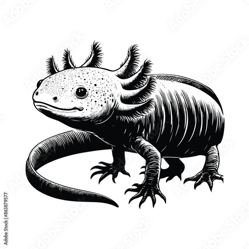 axolotl in black and white animal illustration