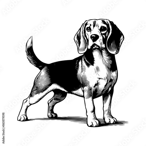 Beagle in black and white animal illustration
