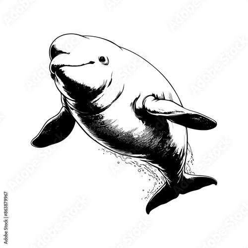 Beluga in black and white animal illustration