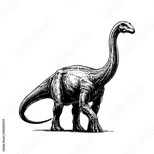 Brachiosaurus in black and white animal illustration