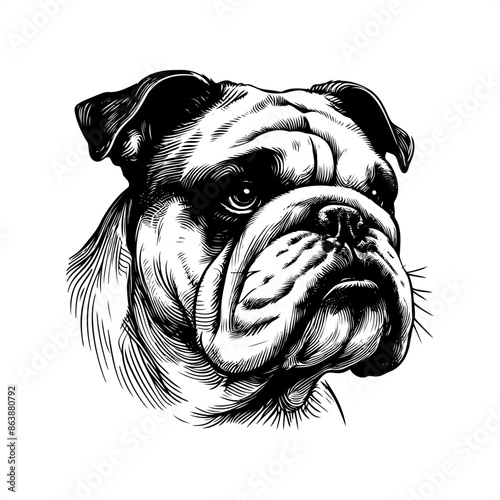 Bulldog in black and white animal illustration