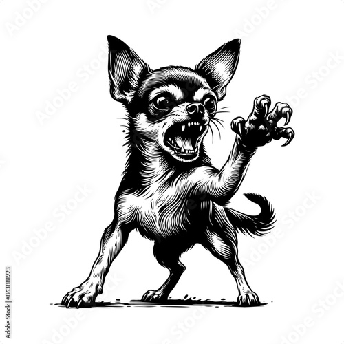 chihuahua in black and white animal illustration