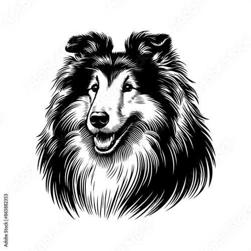 collie in black and white animal illustration