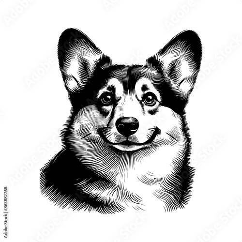 Corgi in black and white animal illustration