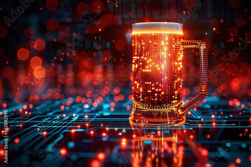 3d rendered glass of beer standing on circuit board