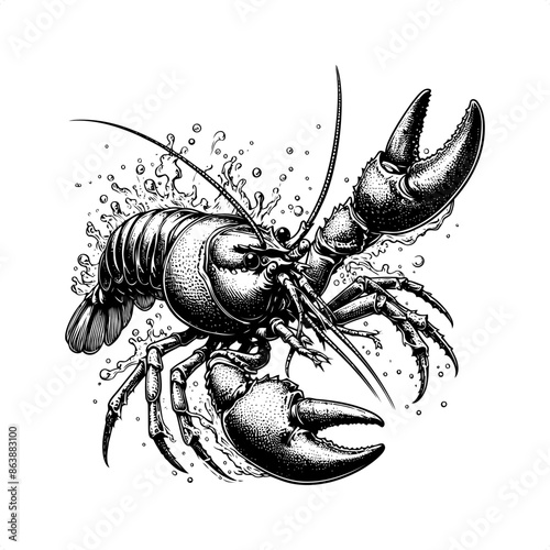 crayfish in black and white animal illustration