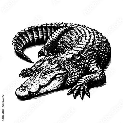 crocodile in black and white animal illustration