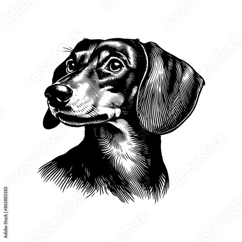 Dachshund in black and white animal illustration