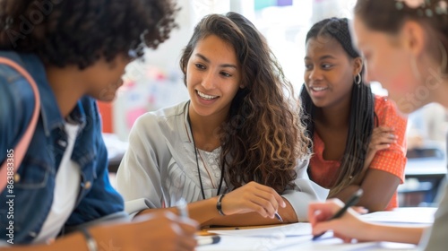 A teacher working with students individually, providing personalized instruction and support.