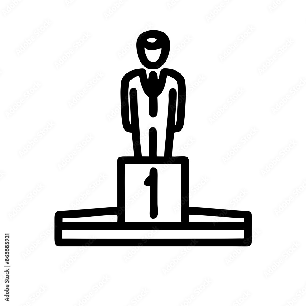 Minimalist black and white winner icon, business success representation Minimalist black and white winner icon, business success representation
