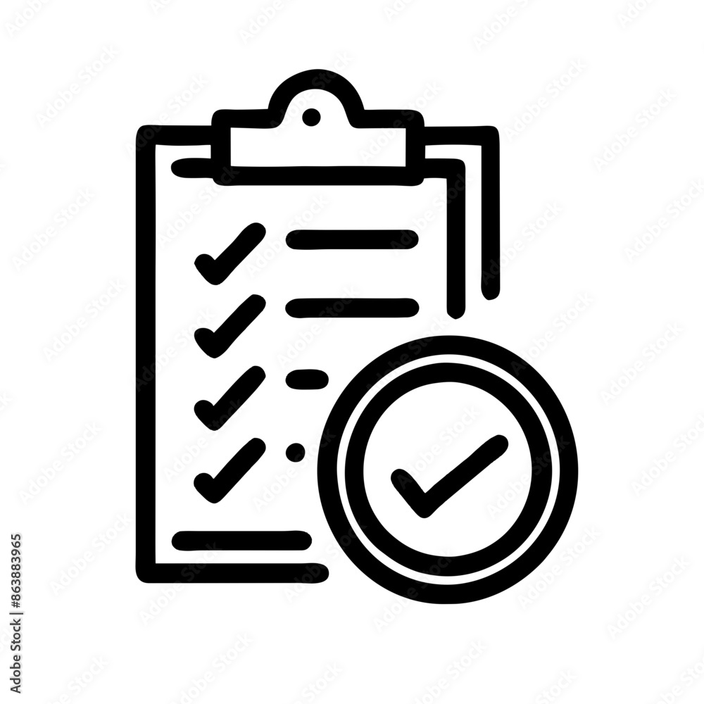 Minimalist black and white checklist icon, task management representation Minimalist black and white checklist icon, task management representation