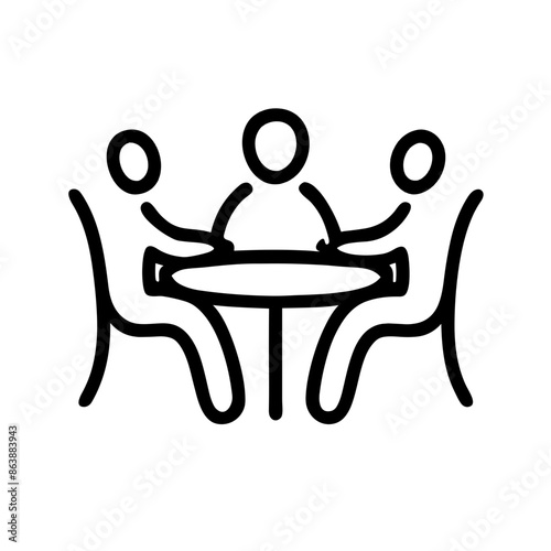 Minimalist black and white roundtable discussion icon, teamwork representation