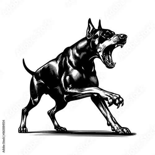 Doberman in black and white animal illustration