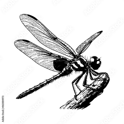 Dragonfly in black and white animal illustration