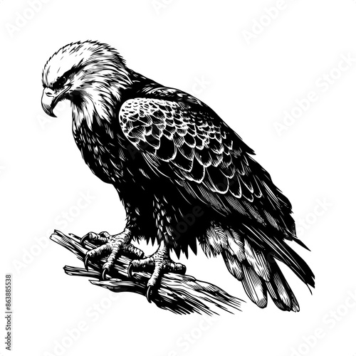 Eagle in black and white animal illustration